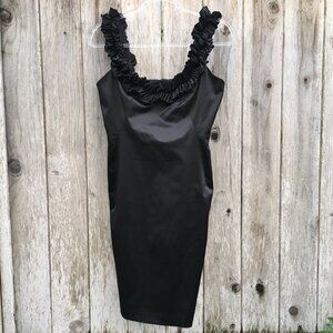 Maggy London Black Cocktail Ruffle Neckline Satin Sheen Sleeveless Dress Size 4